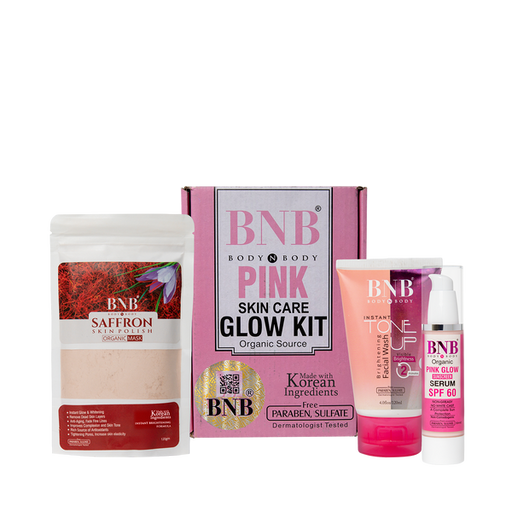 3pc Bnb Pink Glow Kit ( Toneup Facewash + Saffron Mask + Pink Glow Sunscreen)